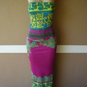 Hale Bob Silk Multi Print Strapless Dress